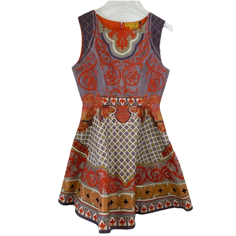 Pankaj & Nidhi Mini‎ Dress Women 0P Embroidered Boho Geometric Anthropologie